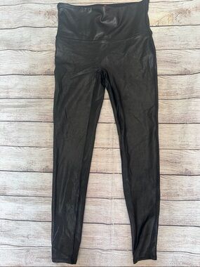 SPANX Black Faux Leather Shaping Leggings Size Large